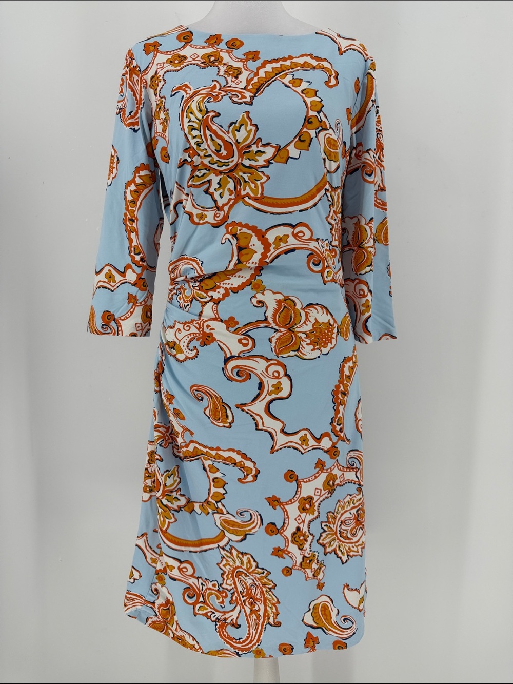 J. McLaughlin Women’s M Blue Orange Paisley 3/4 Sleeve Stretch Shift Dress